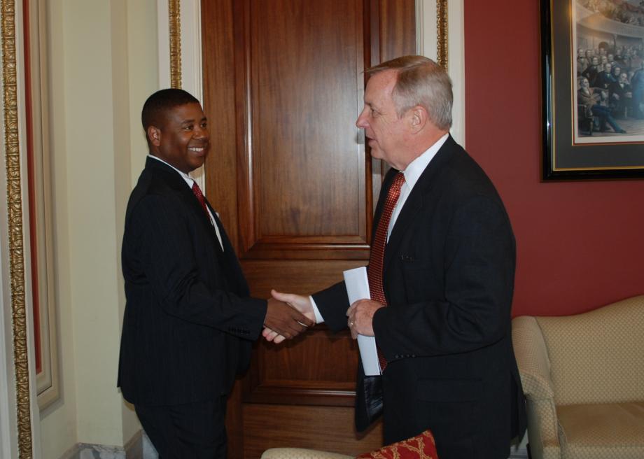 Sen. Durbin met with Charles Samuels, the Bureau of Prisons Director, to discuss the Obama Administration's continued commitment to acquiring Thomson Correctional Center and opening it as a maximum-security federal prison.